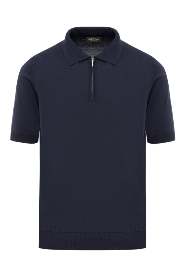 Cesare di Napoli men's blue polo with zipper made of cotton and silk 186207 - photo 1