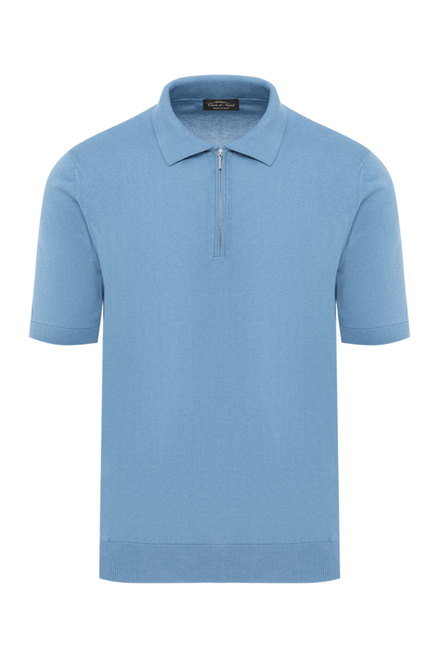 Cesare di Napoli blue men's polo with zipper made of cotton and silk 186208 - photo 1