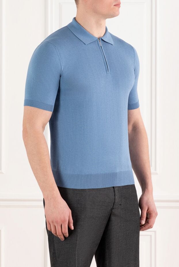 Cesare di Napoli blue men's polo with zipper made of cotton and silk 186208 - photo 3