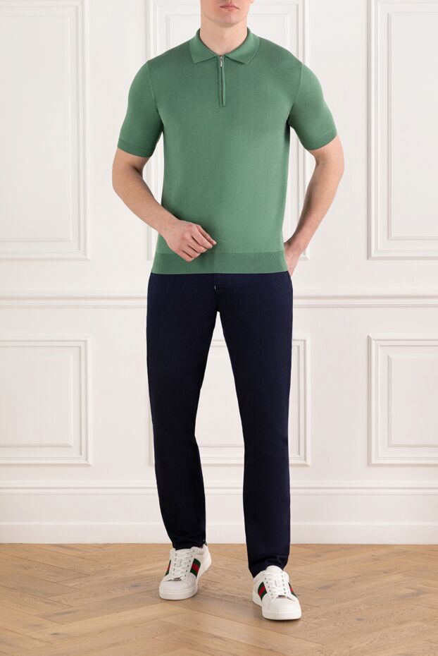 Cesare di Napoli green men's cotton and silk zip-up polo 186209 - photo 2