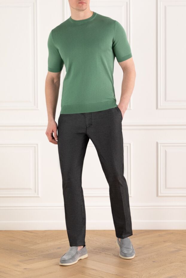 Cesare di Napoli green jumper with short sleeves for men made of cotton and silk 186230 - photo 2