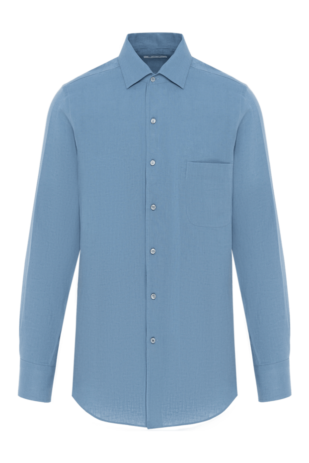 Loro Piana a deep blue linen shirt with a pocket 186341 - photo 1