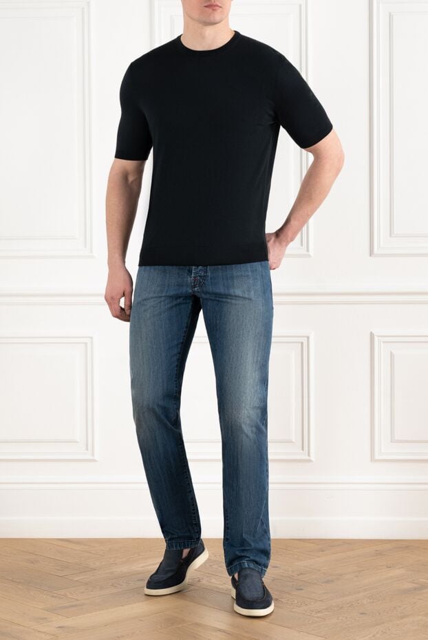 Kiton men's cotton jeans with a distressed effect, blue 186390 - photo 2