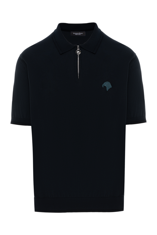 Stefano Ricci dark blue jersey polo with a zip and contrasting brand logo embroidery 186396 - photo 1