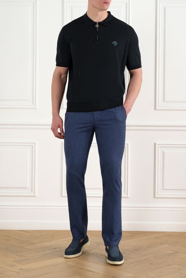 Stefano Ricci dark blue jersey polo with a zip and contrasting brand logo embroidery 186396 - photo 2
