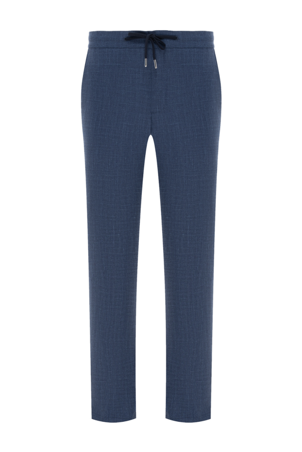 Cesare di Napoli men's blue trousers made of natural fabric with a tie 186436 - photo 1