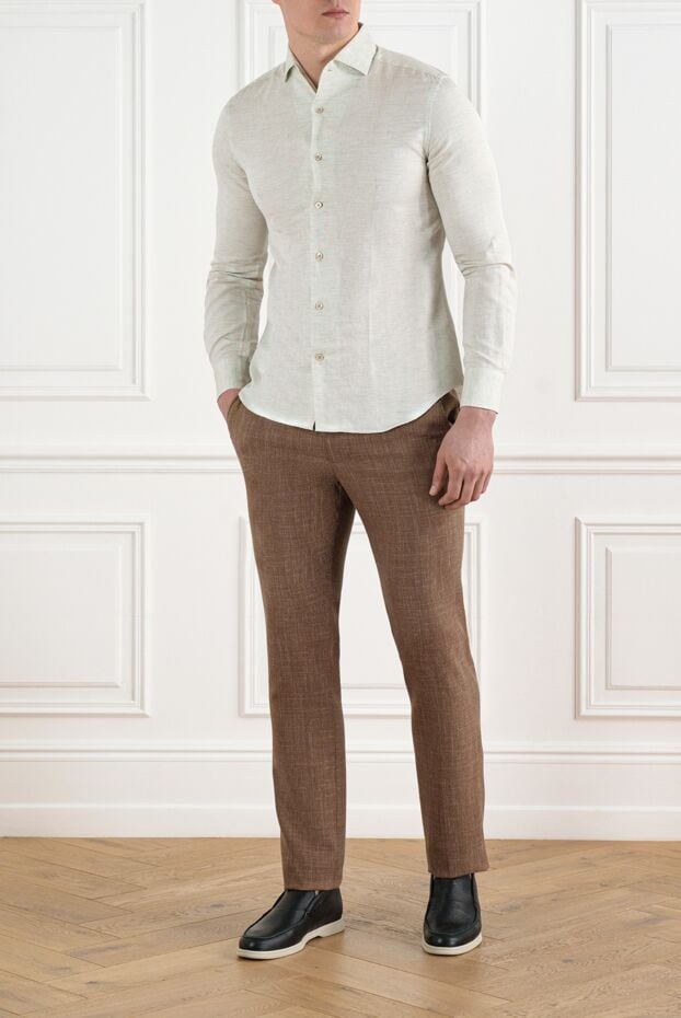 Cesare di Napoli men's brown trousers made of natural fabric with a tie 186437 - photo 2