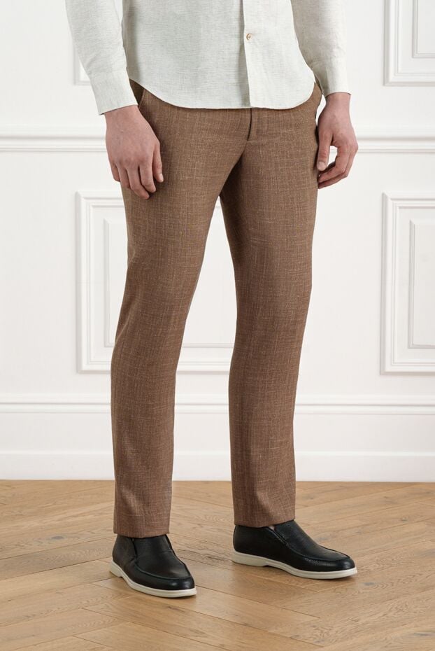 Cesare di Napoli men's brown trousers made of natural fabric with a tie 186437 - photo 3