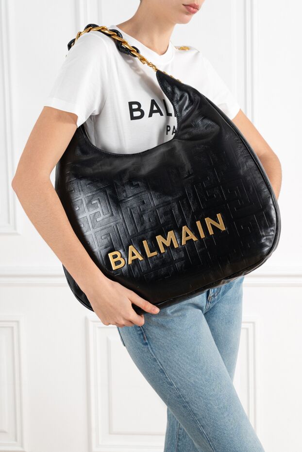 Balmain большая мягкая сумка-хобо из мятой телячьей кожи 186476 - фото 3