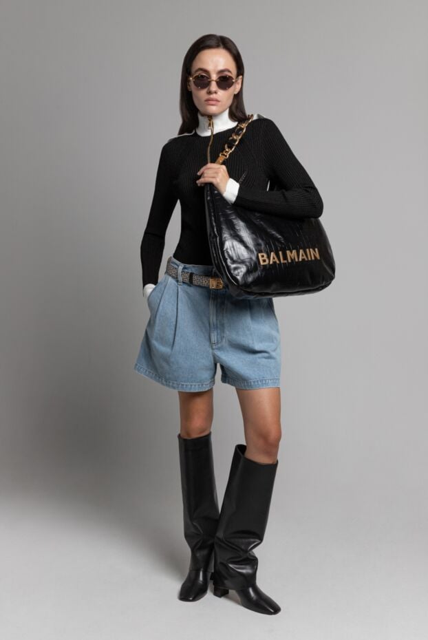 Balmain велика м'яка сумка-хобо із м'ятої телячої шкіри 186476 - фото 2