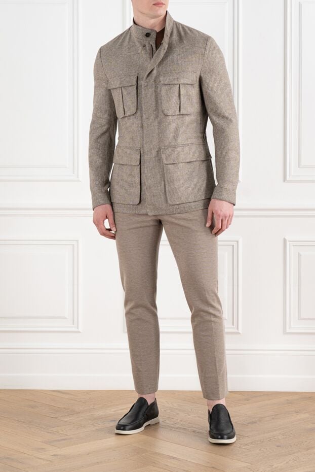 Corneliani чоловіча куртка в клітку бежева з шовку та вовни з кишенями пеналами 186530 - фото 2