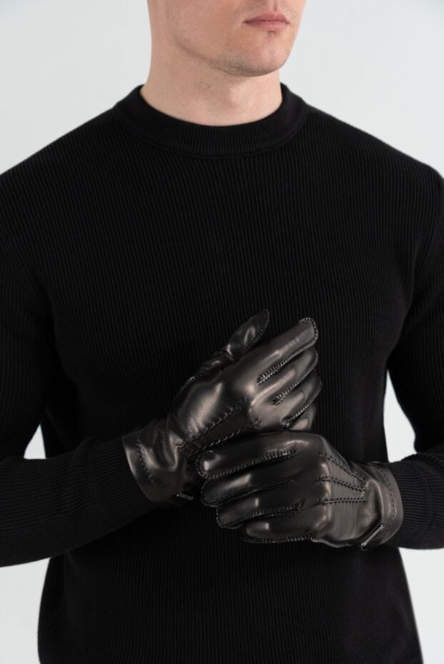 Men's brown nappa leather gloves - photo 2