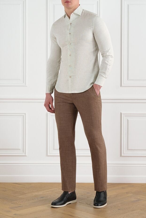 Corneliani men's white cotton and linen casual shirt 186585 - photo 2
