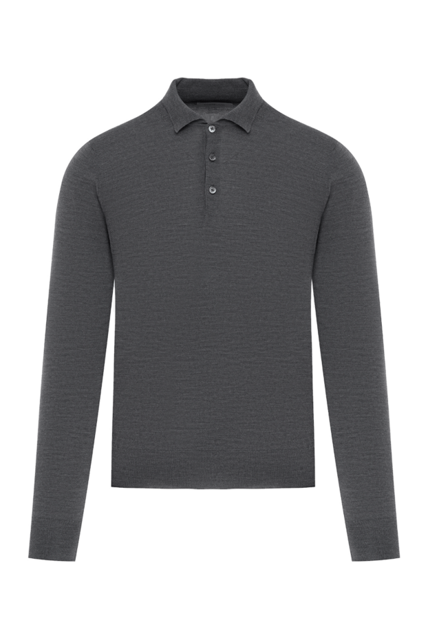 Corneliani поло з довгими рукавами на гудзиках із сірої вовни 186594 - фото 1