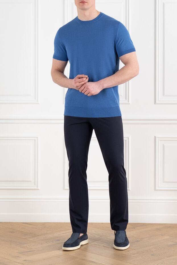 Corneliani men's thin blue short-sleeve cotton jumper 186617 - photo 2