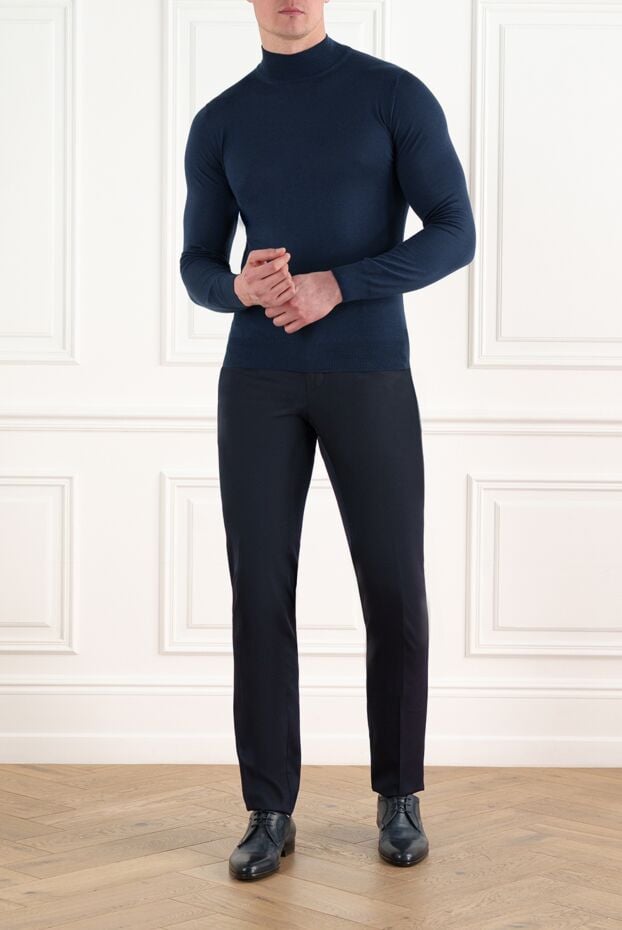 Corneliani шерстяной джемпер с воротником стойкой синий мужской 186622 - фото 2