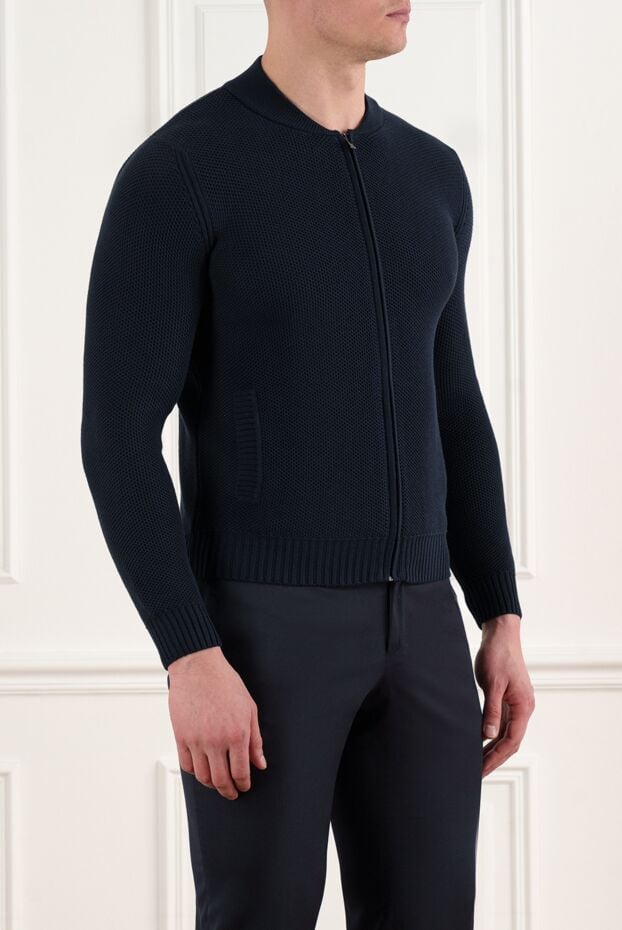 Corneliani men's cardigan with zipper, blue, silk and cotton 186627 - photo 3