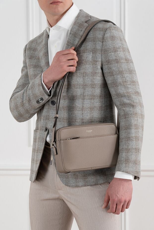 Serapian east west messenger bag in cachemire leather, beige 186656 - photo 3
