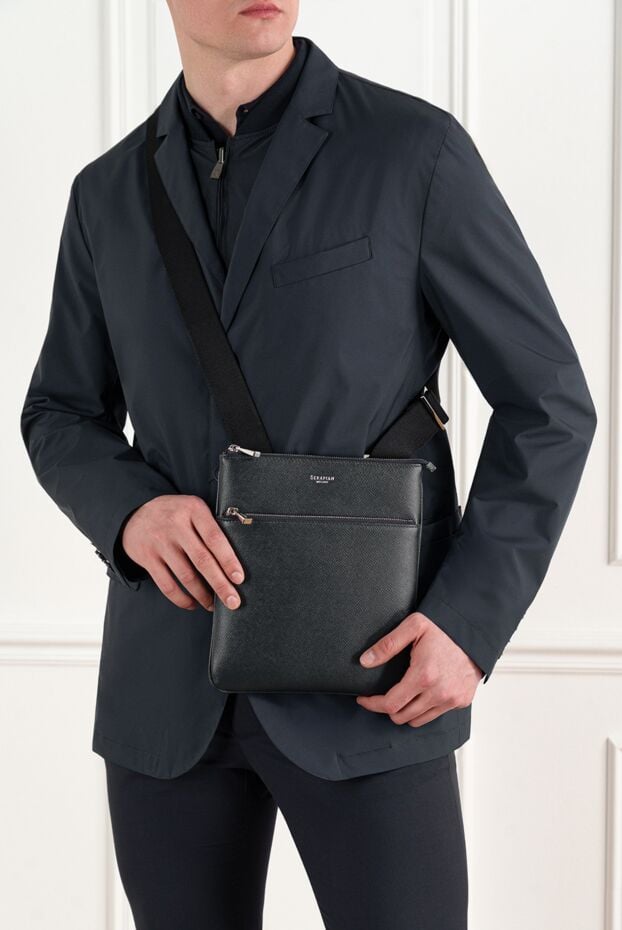 Serapian flat crossbody bag in evoluzione leather blue 186666 - photo 2