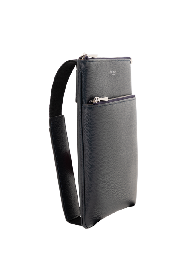Serapian flat crossbody bag in evoluzione leather blue 186666 - photo 3