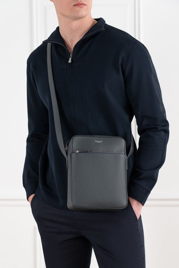 Serapian north south messenger bag in cachemire leather blue 186671 - photo 2