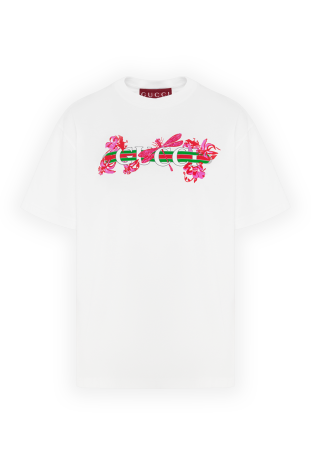 Gucci хлопковая футболка белая с логотипом и полосой web 186685 - фото 1