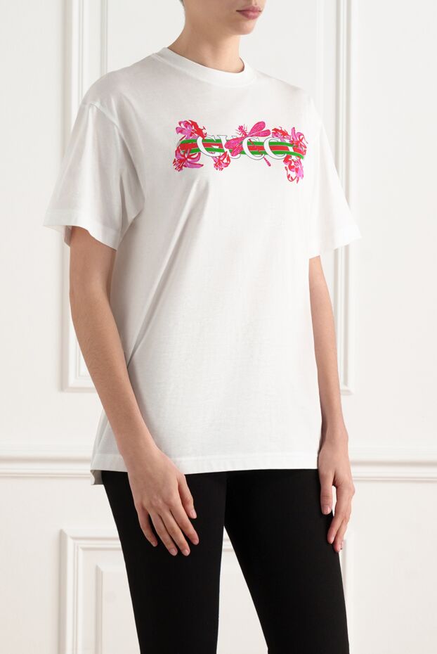 Gucci хлопковая футболка белая с логотипом и полосой web 186685 - фото 3