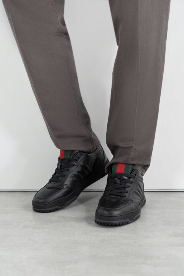 Gucci men's sneakers re-web in black leather 186734 - photo 3