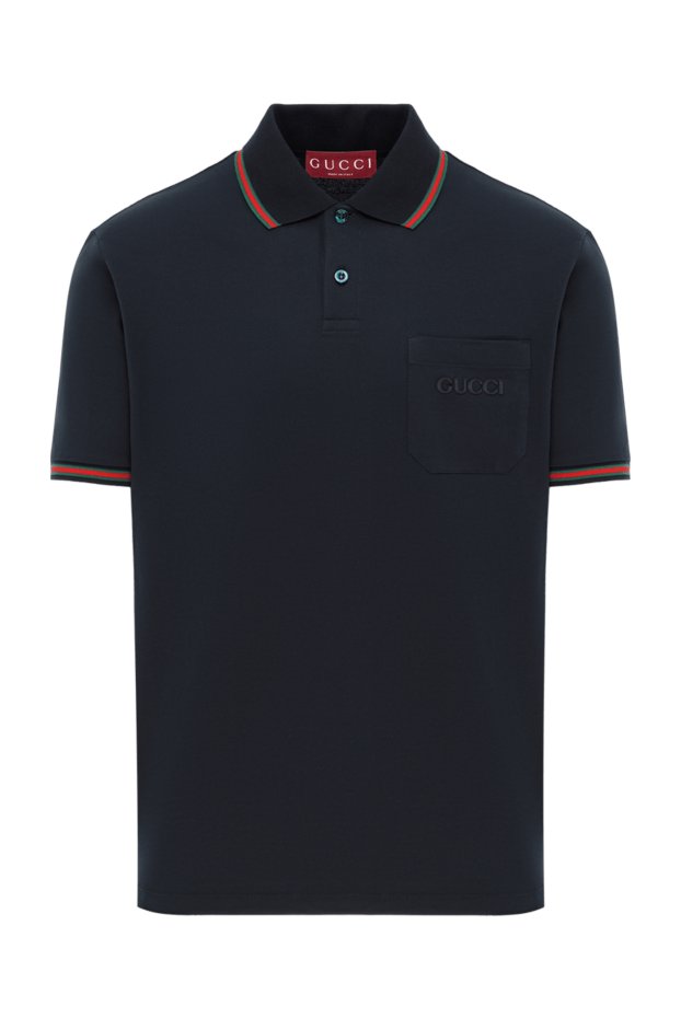 Gucci stretch cotton polo shirt with embroidery, blue, men's 186738 - photo 1