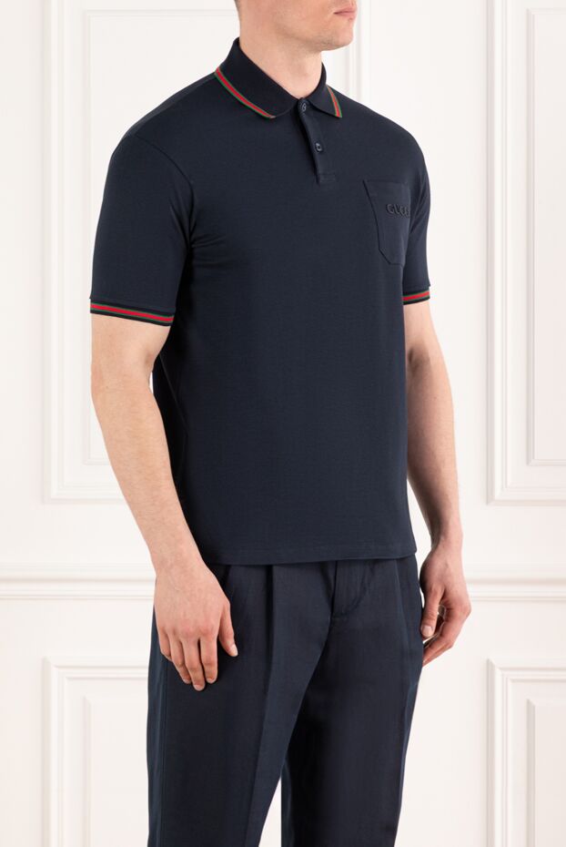 Gucci stretch cotton polo shirt with embroidery, blue, men's 186738 - photo 3