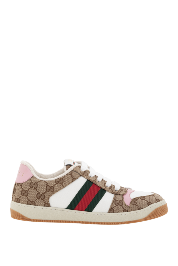 Gucci кроссовки screener из кожи и текстиля с web полосками 186740 - фото 1
