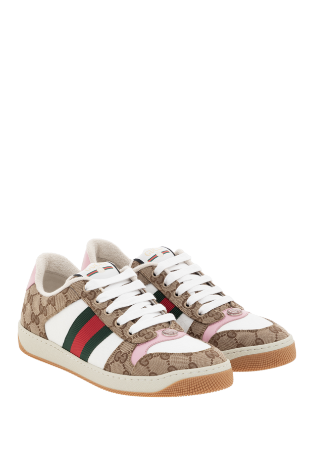 Gucci кроссовки screener из кожи и текстиля с web полосками 186740 - фото 3