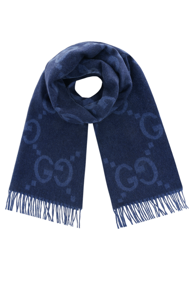 Gucci cashmere and jacquard scarf with gg pattern men's blue 186755 - photo 1