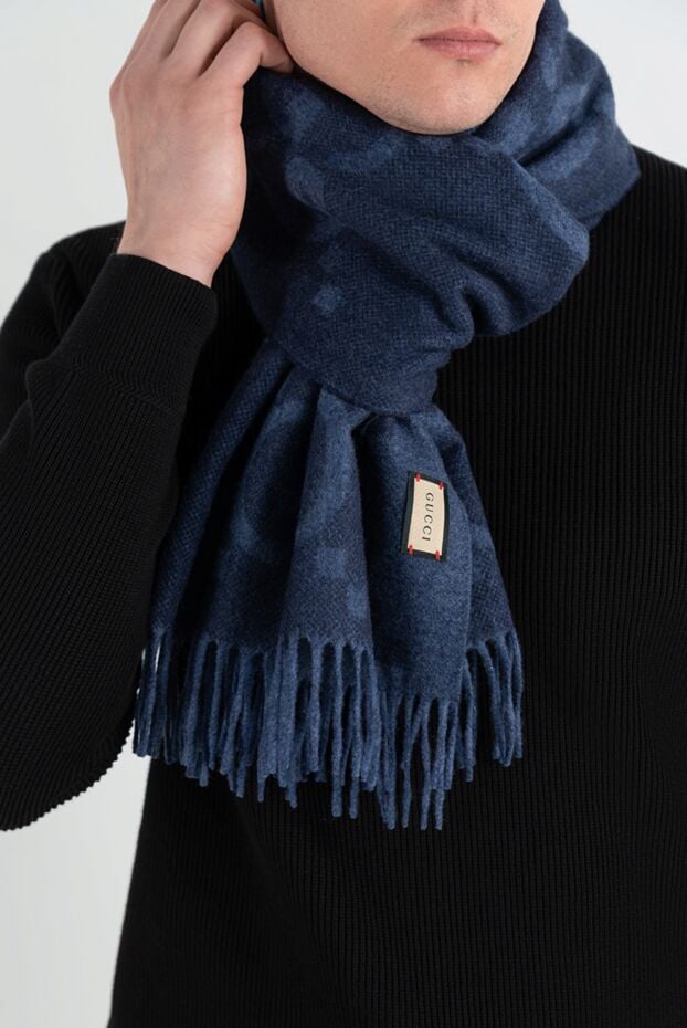 Gucci cashmere and jacquard scarf with gg pattern men's blue 186755 - photo 2