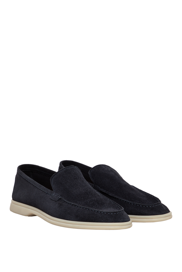 Cesare di Napoli men's dark blue suede loafers with a light sole 186771 - photo 3