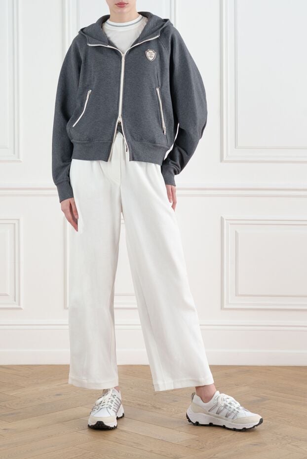 White cotton joggers for women with lace - photo 2