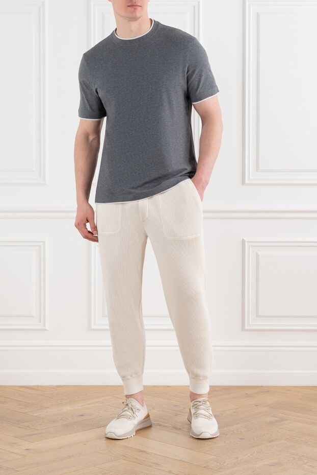 Men's dark gray cotton T-shirt with edging - photo 2