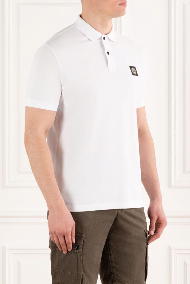 Stone Island men's white knitted cotton polo with logo 186845 - photo 3