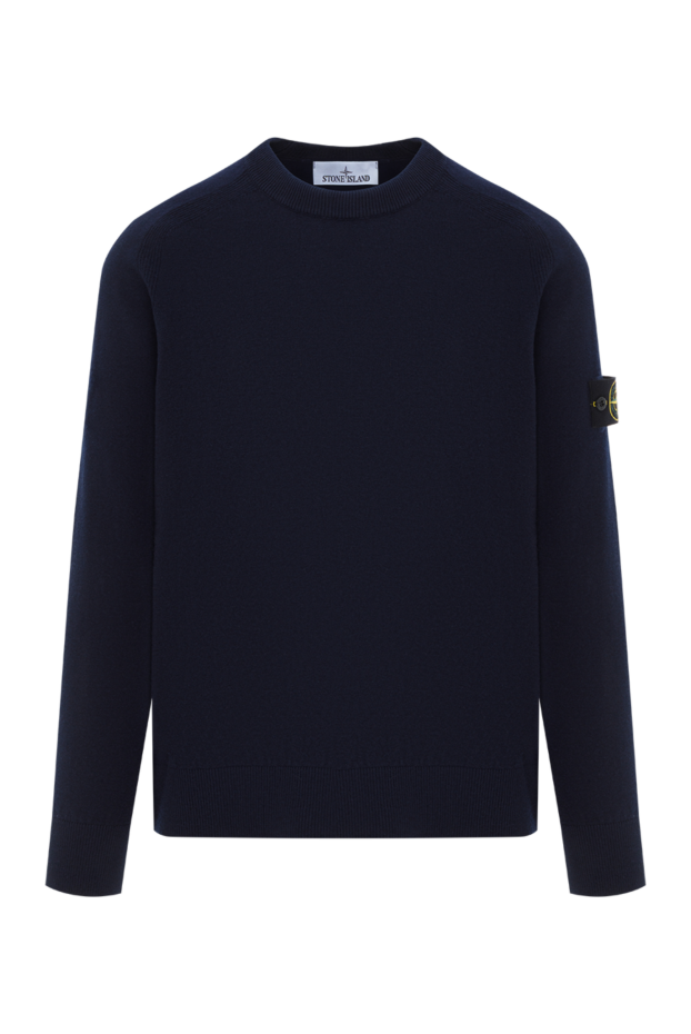 Stone Island синій чоловічий джемпер з вовни з логотипом 186881 - фото 1