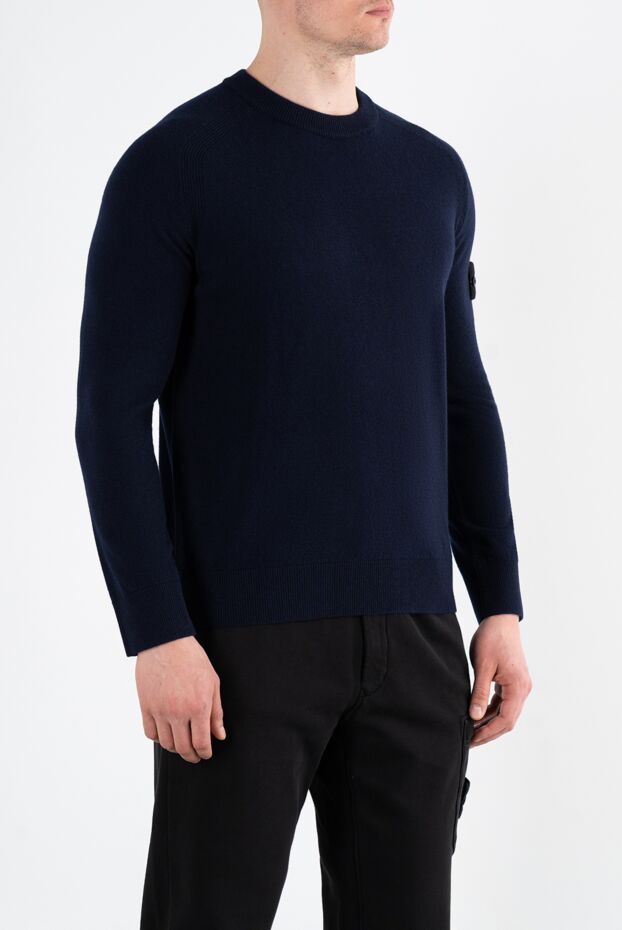Stone Island синій чоловічий джемпер з вовни з логотипом 186881 - фото 3