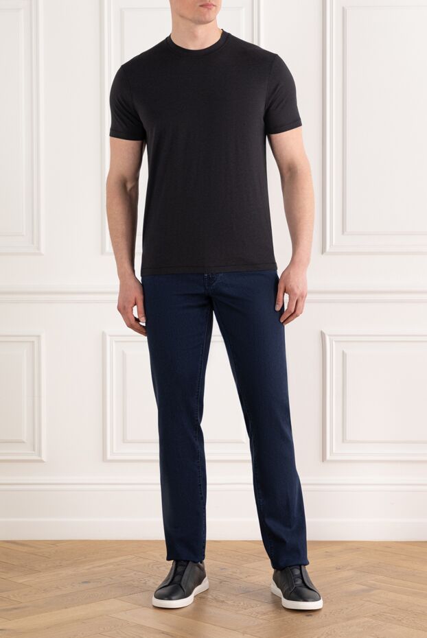 Dark blue jeans with crocodile leather inserts - photo 2