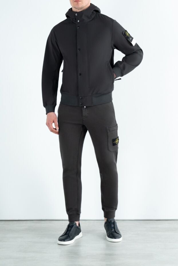 Stone Island men's dark blue windbreaker with logo with zipper and buttons 186943 - photo 2