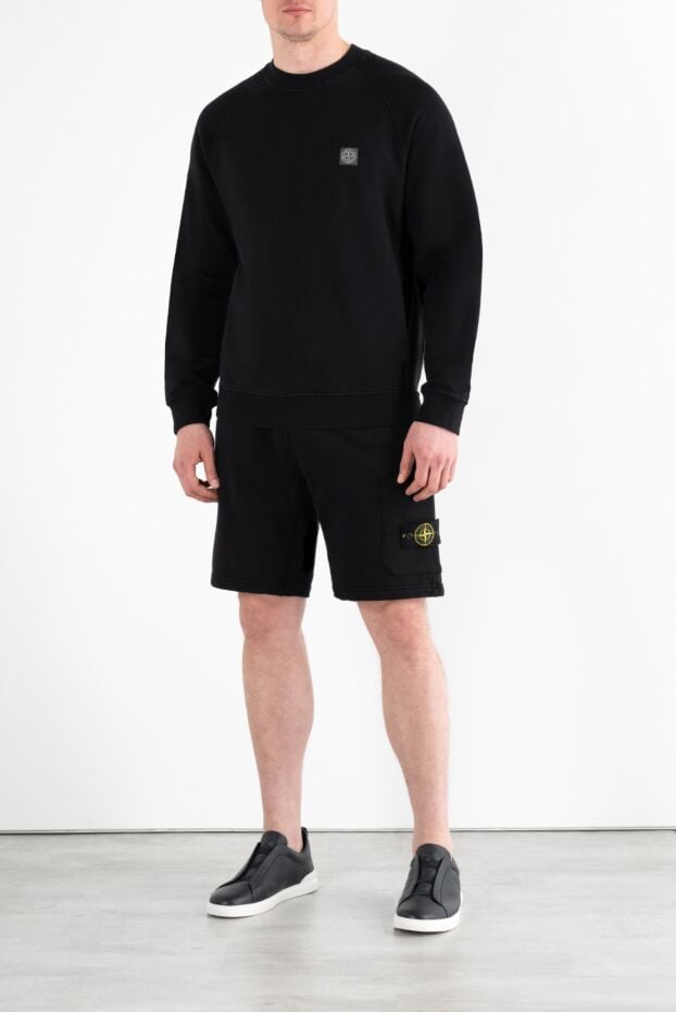 Stone Island men's black cotton sweatshirt with logo 186956 - photo 2