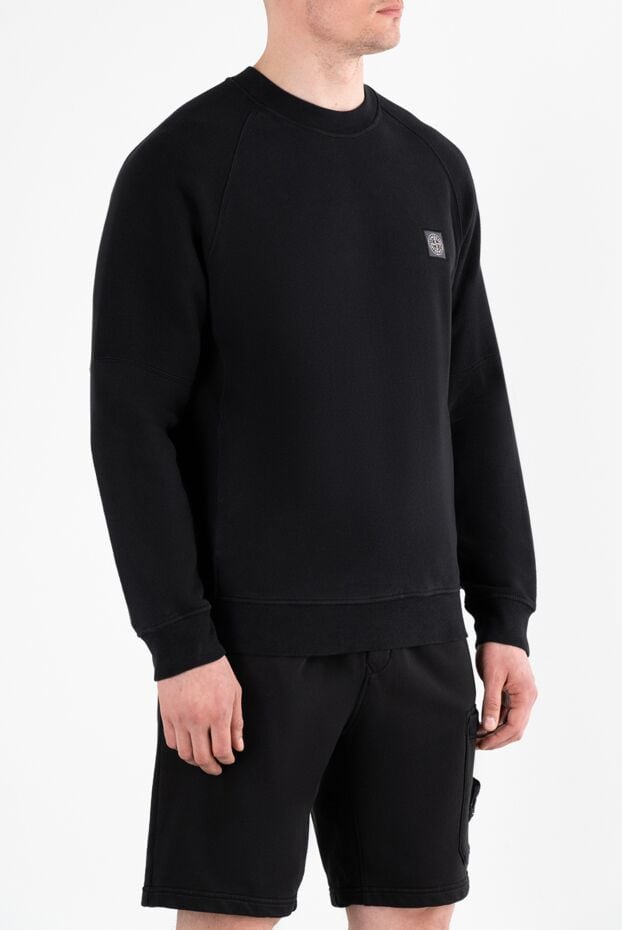 Stone Island men's black cotton sweatshirt with logo 186956 - photo 3