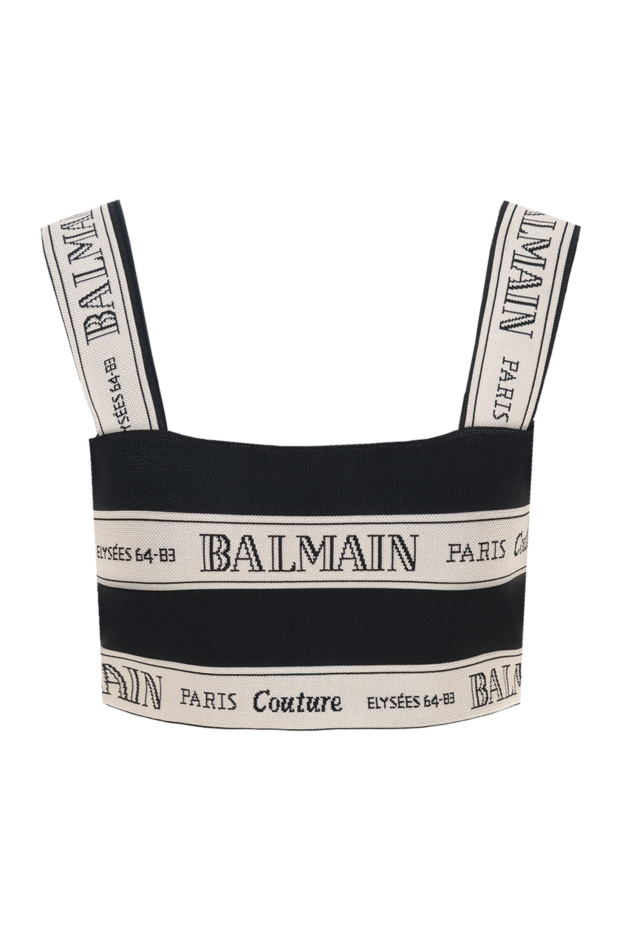 Balmain укороченный жаккардовый топ с узором ribbon черный 186974 - фото 1