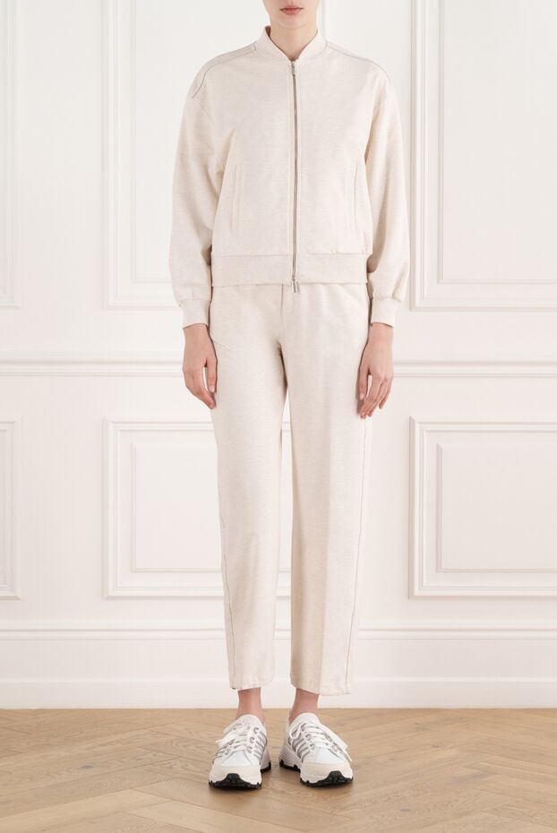 Peserico beige soft stretch cotton bomber sweatshirt with pants 187002 - photo 2