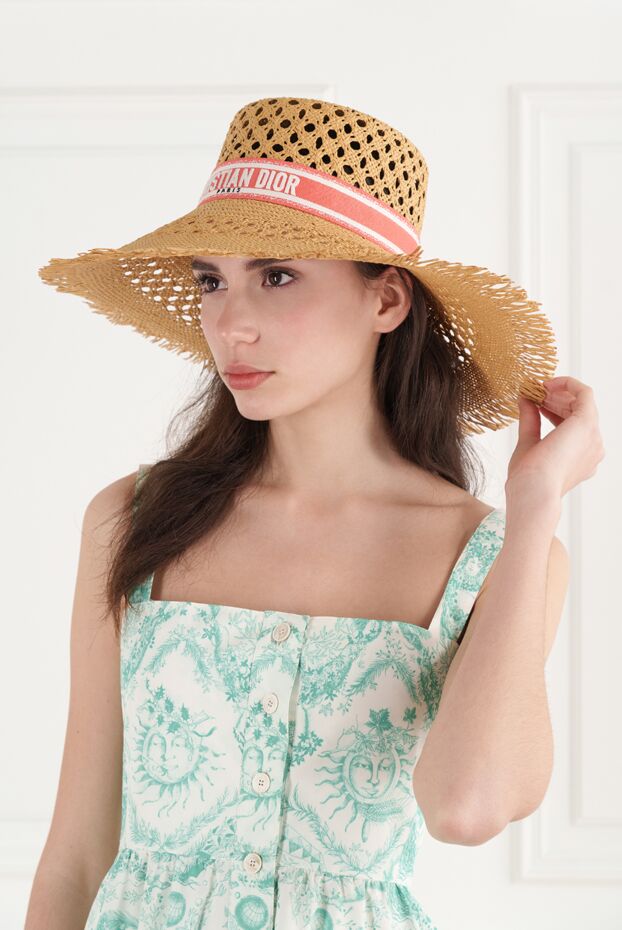 Dior women's yellow straw hat with logo 187066 - photo 3
