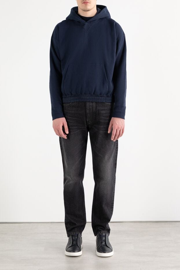 Saint Laurent blue cotton hoodie with hood and embroidered logo 187118 - photo 2