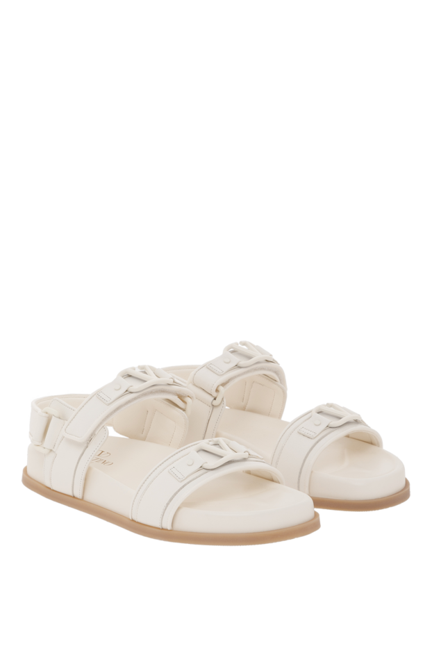 Valentino rockstud flat sandals in cream leather with logo 187182 - photo 3