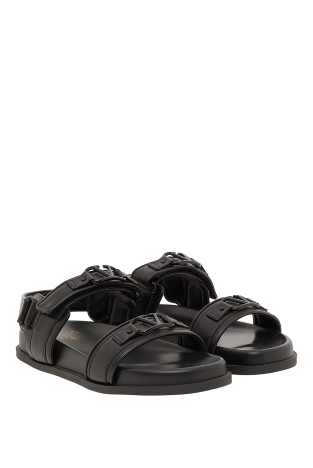 Valentino women's black leather slippers with logo 187183 - photo 3